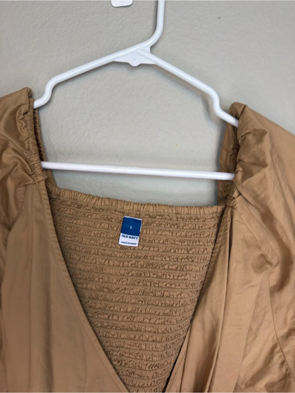 Old Navy Light Brown Wrap Top with Puff Sleeves